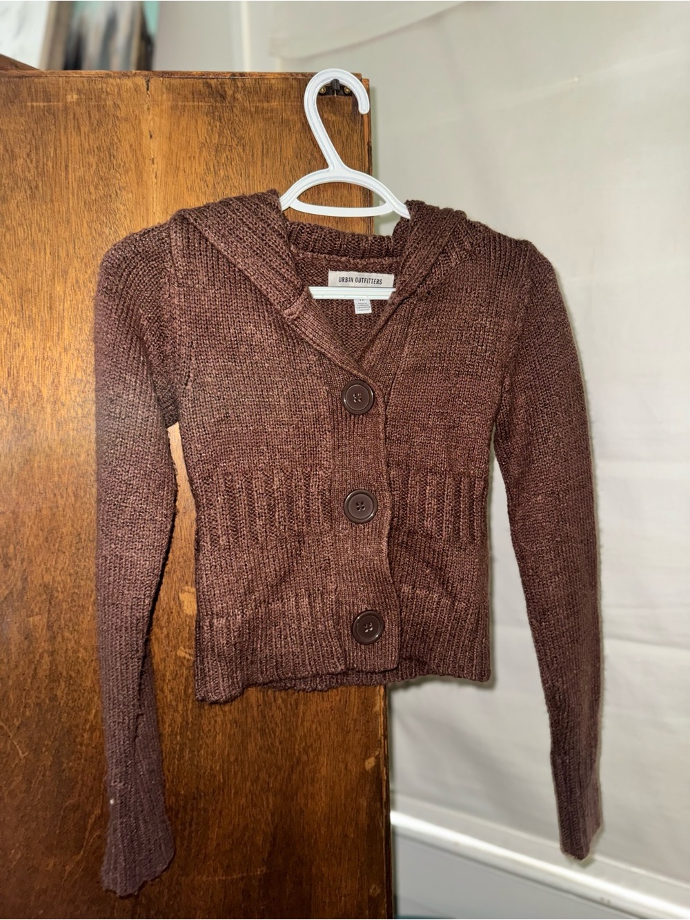 Urban Outfitters Brown Hooded Button-Front Cardigan